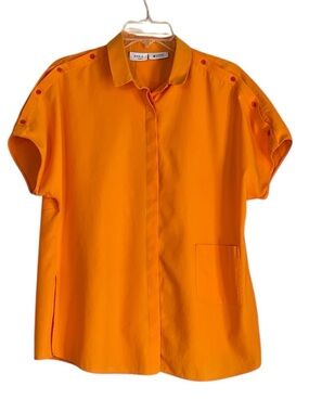 Akris punto  Orange Short Sleeve Button-Front Blouse Size 12